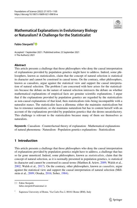 Mathematical Explanations in Evolutionary Biology or Naturalism? A Challenge for the Statisticalist