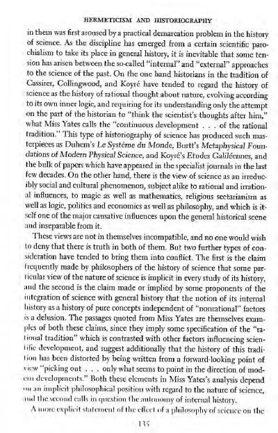 Hermeticism and Historiography: An Apology for the Internal History of Science