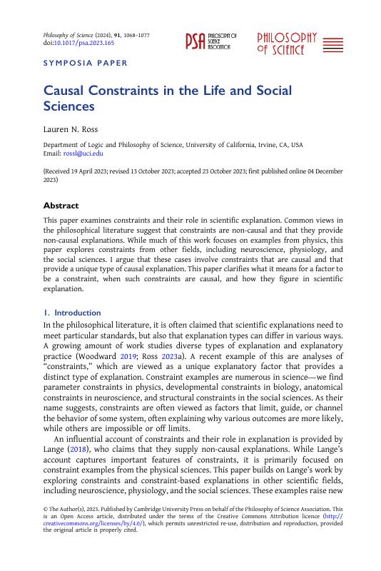 Causal Constraints in the Life and Social Sciences