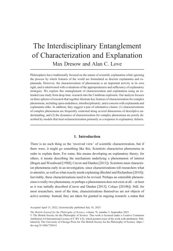 The Interdisciplinary Entanglement of Characterization and Explanation