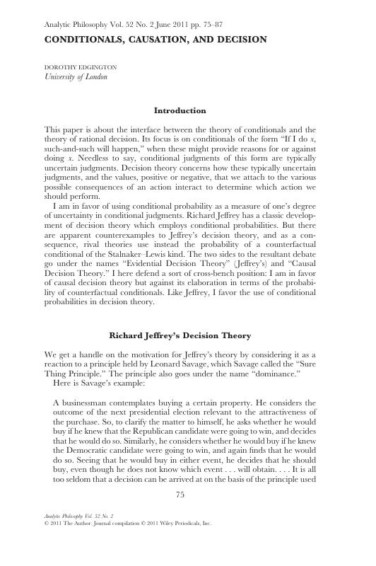 Conditionals, Causation, and Decision