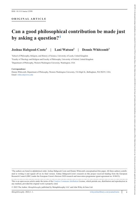 Can a good philosophical contribution be made just by asking a question?1