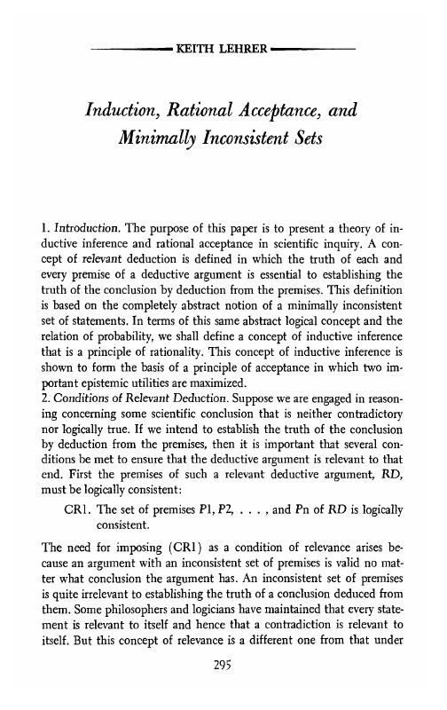 Induction, Rational Acceptance, and Minimally Inconsistent Sets
