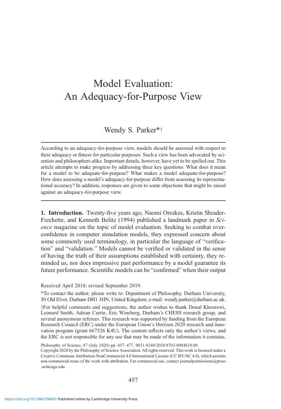 Model Evaluation: An Adequacy-for-Purpose View