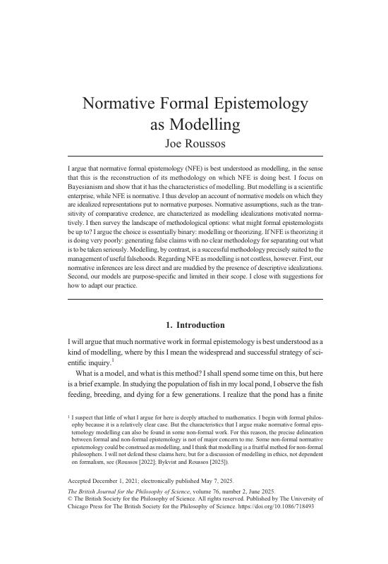Normative Formal Epistemology as Modelling