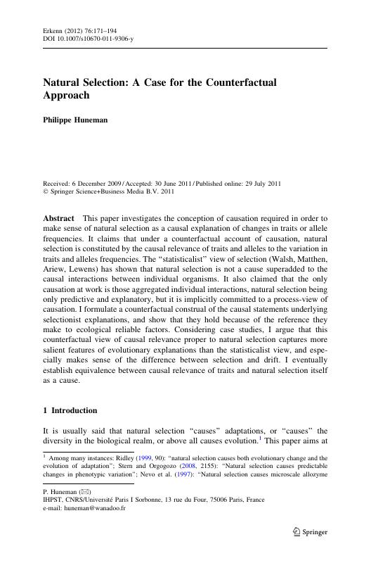 Natural Selection: A Case for the Counterfactual Approach