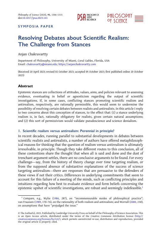 Resolving Debates about Scientific Realism: The Challenge from Stances