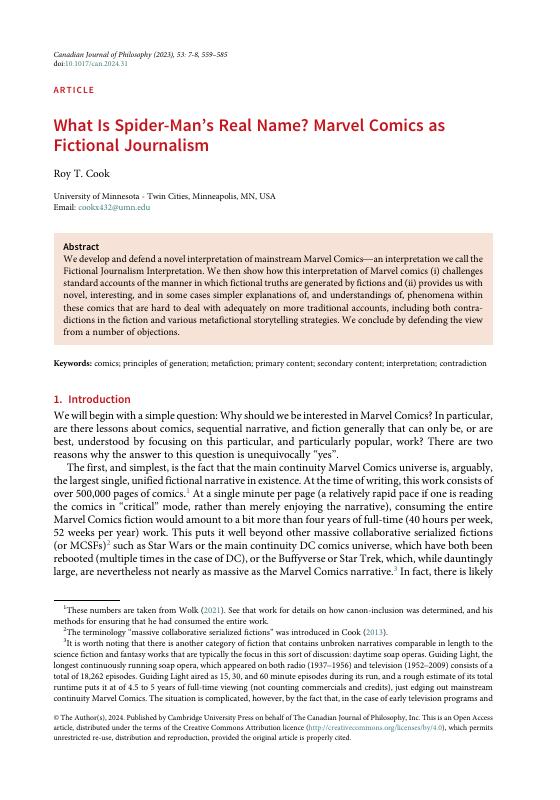 What Is Spider-Man’s Real Name? Marvel Comics as Fictional Journalism
