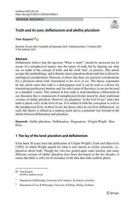 Truth and its uses: deflationism and alethic pluralism
