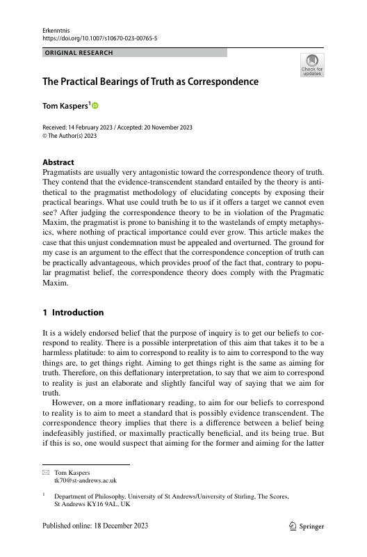 The Practical Bearings of Truth as Correspondence