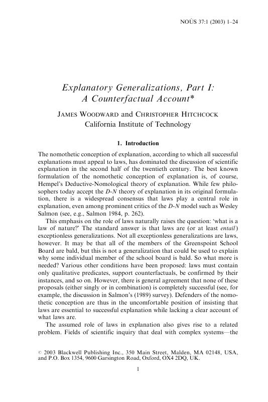 Explanatory Generalizations, Part I: A Counterfactual Account
