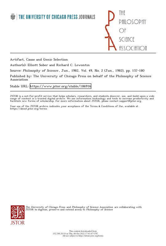 Artifact, Cause and Genic Selection