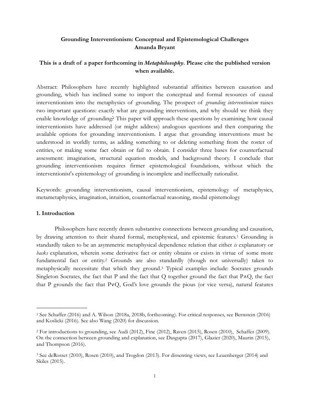 Grounding interventionism: Conceptual and epistemological challenges