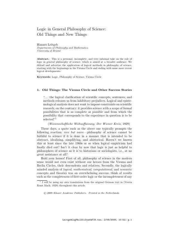 Logic in general philosophy of science: old things and new things