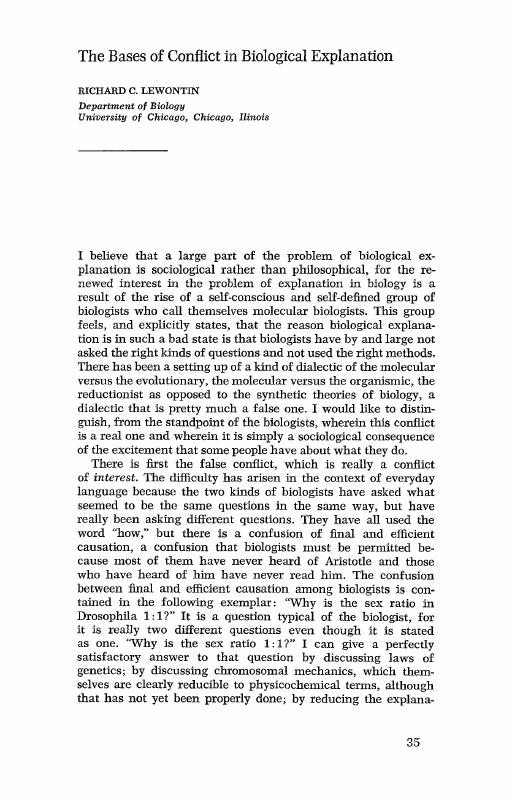 The bases of conflict in biological explanation
