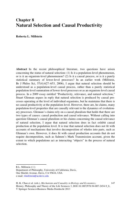 Natural Selection and Causal Productivity