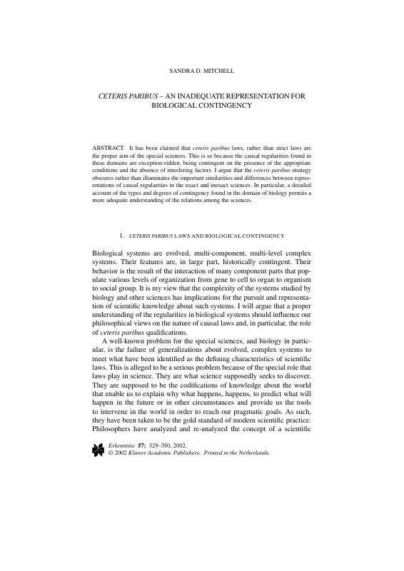 Ceteris Paribus — An Inadequate Representation For Biological Contingency
