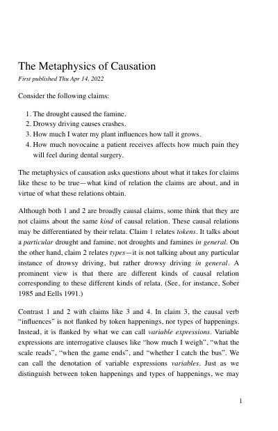 The Metaphysics of Causation