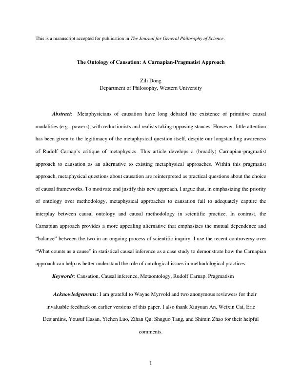 The Ontology of Causation: A Carnapian-Pragmatist Approach