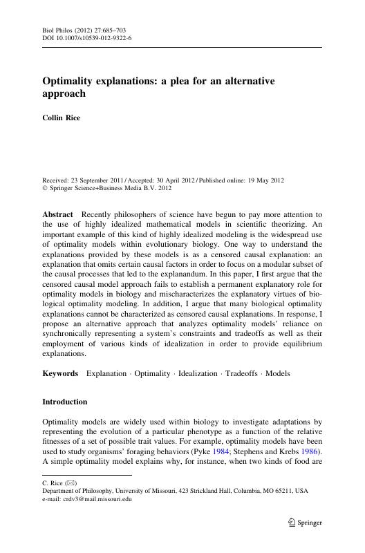 Optimality explanations: a plea for an alternative approach