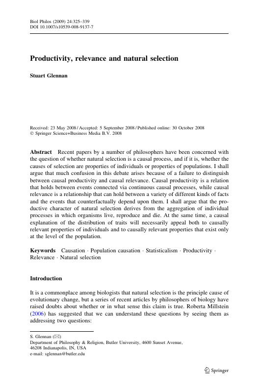 Productivity, relevance and natural selection