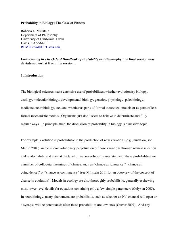 Probability in Biology: The Case of Fitness