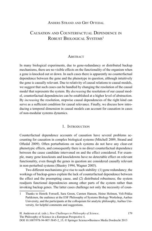Causation and Counterfactual Dependence in Robust Biological Systems