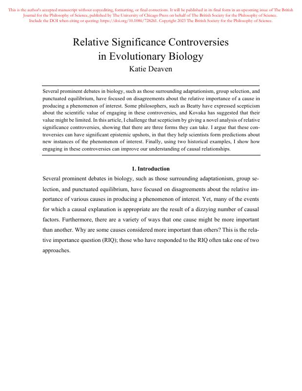 Relative Significance Controversies in Evolutionary Biology