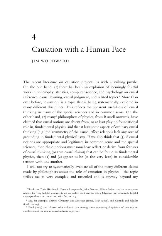 Review of James Woodward’s Causation with a Human Face - James Woodward, Causation with a Human Face. New York, NY: Oxford University Press (2021), 424 pp., $99.00 (hardcover).