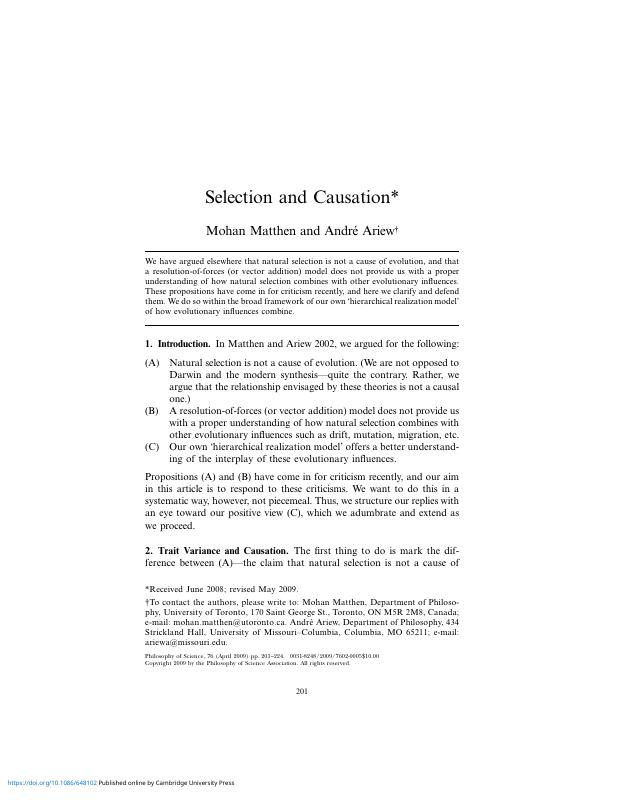 Selection and Causation