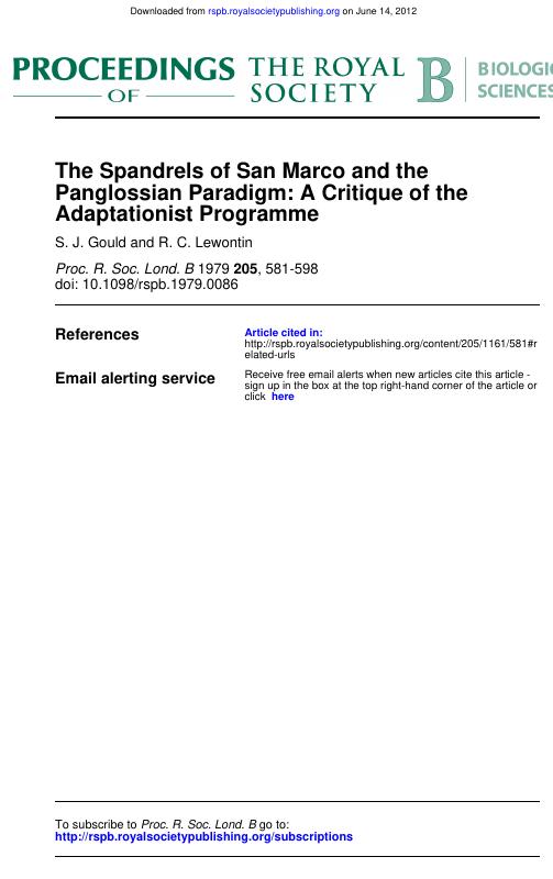 The spandrels of San Marco and the Panglossian paradigm: a critique of the adaptationist programme